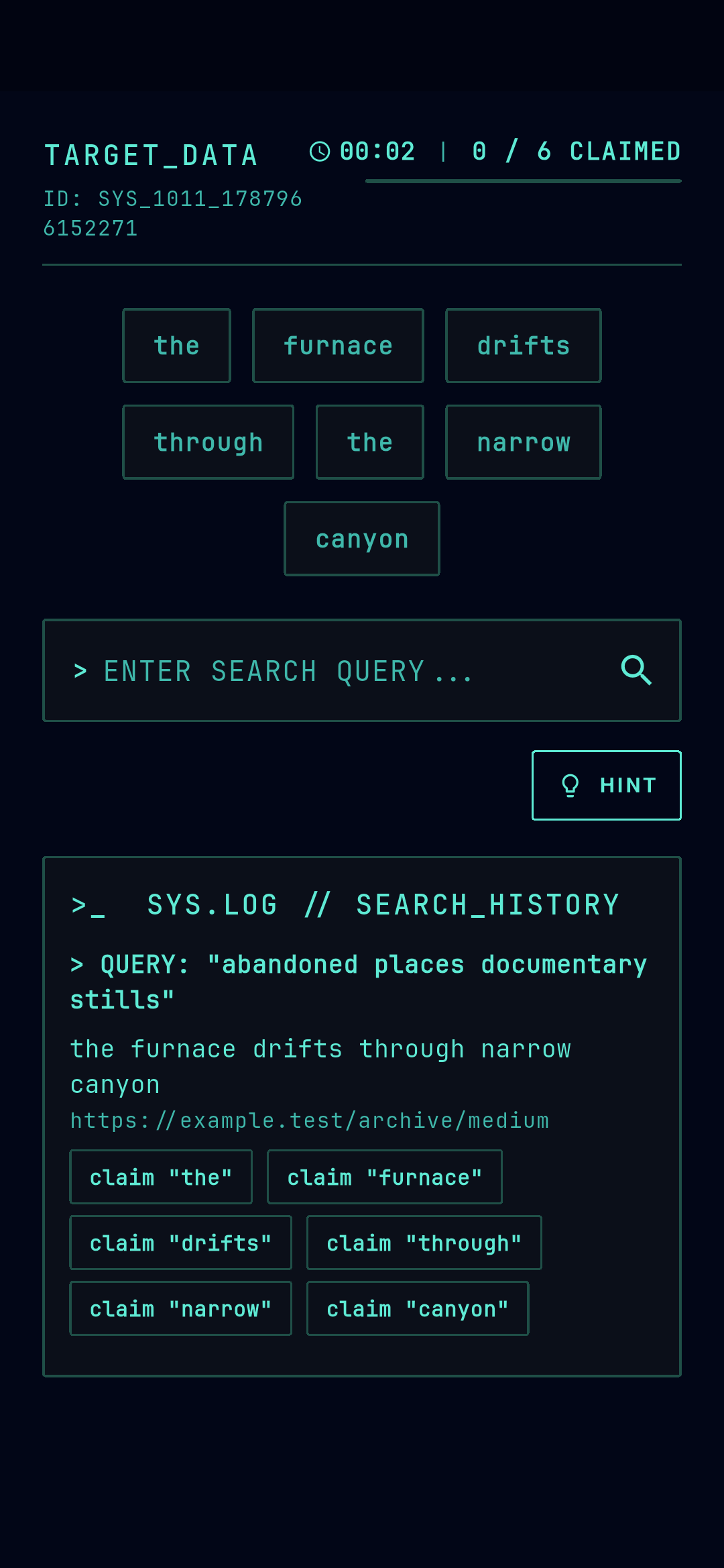 Search results with the claimable words highlighted